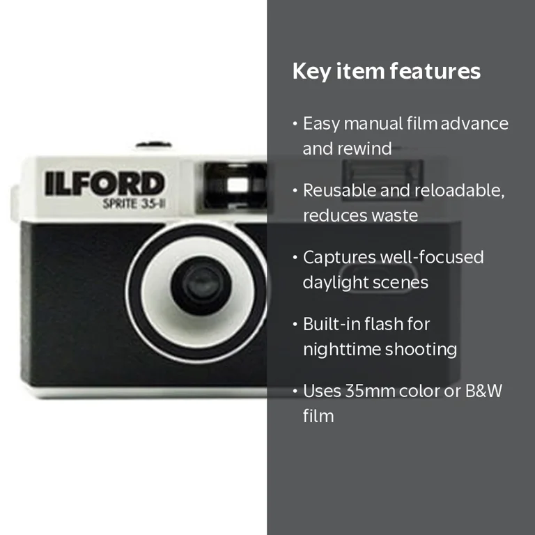 ILFORD, Film Camera, Sprite 35-II, Reusable 35mm Analog Black