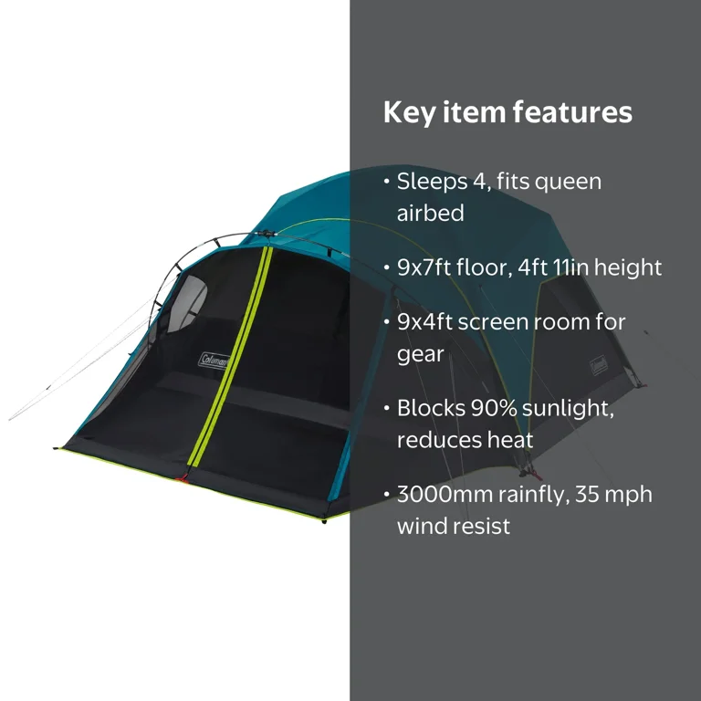 Coleman 4-Person Fast Pitch Blackout Dome Camping Tent with Screen