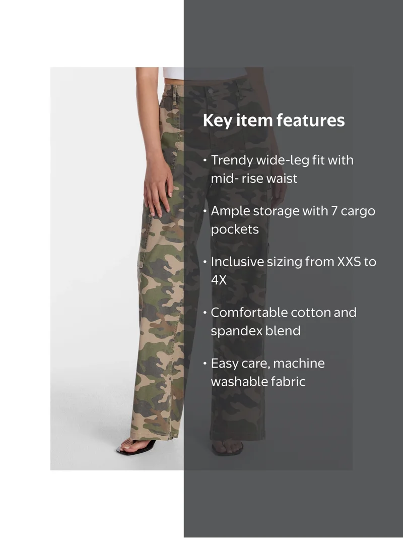 No Boundaries Wide Leg Cargo Pants, 29.5'' Inseam, Women's XXS-4X