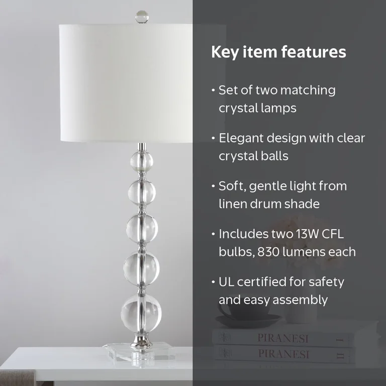 SAFAVIEH Liam 29 in. H Stacked Crystal Ball Table Lamp, Clear, Set