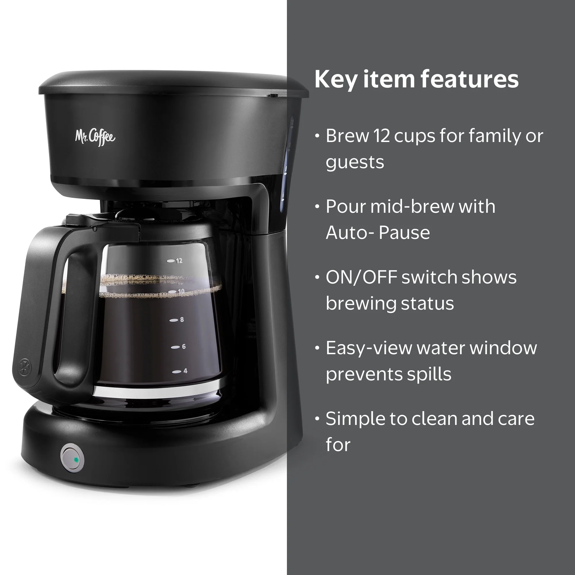 Mr. Coffee 12-Cup Switch Coffee Maker, Auto Pause, View Water