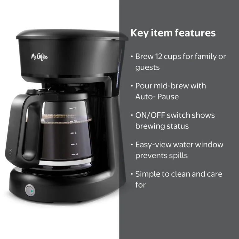 Mr. Coffee 12-Cup Switch Coffee Maker, Auto Pause, View Water