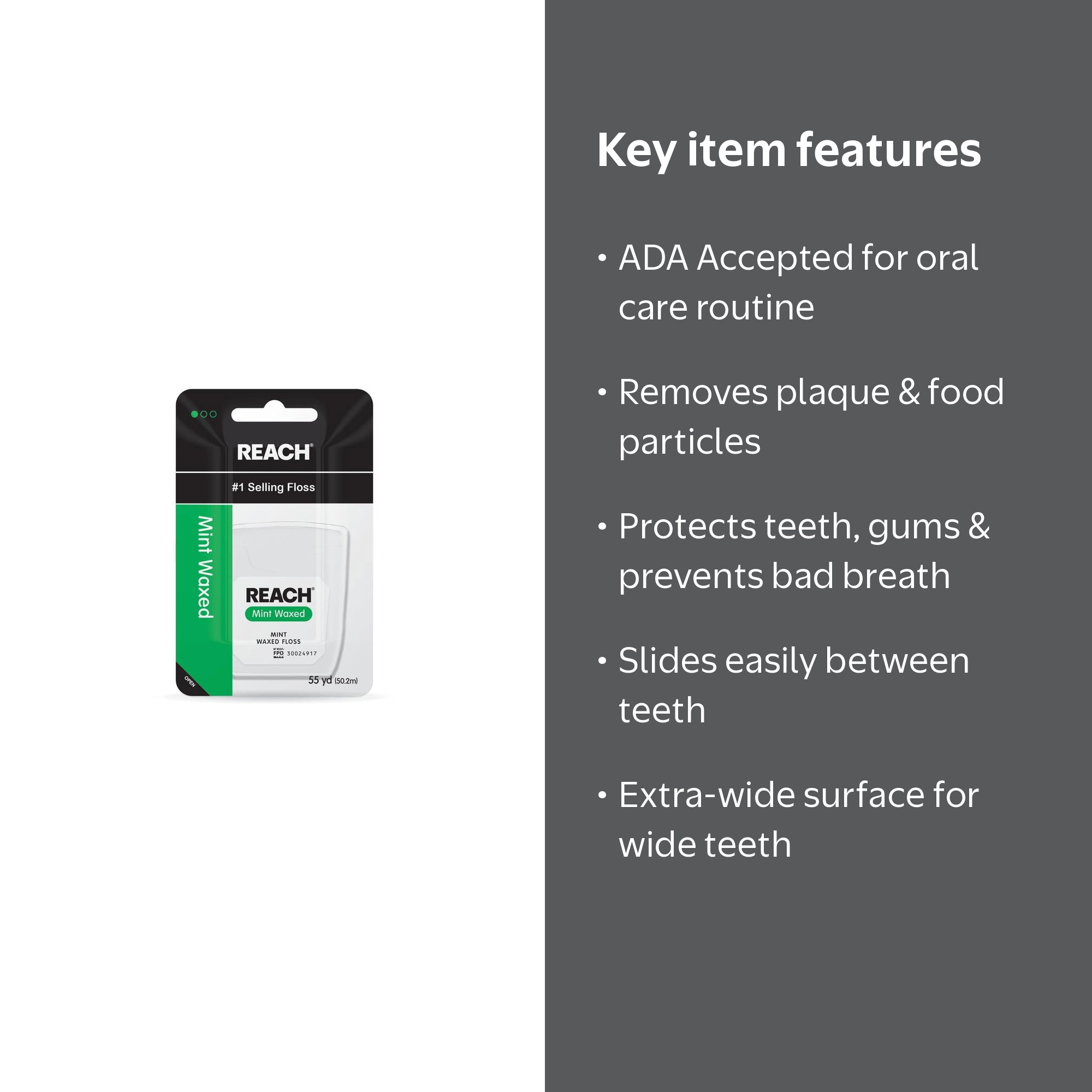 Reach, Mint Waxed Dental Floss, 55 Yard, for Wide Spaced Teeth