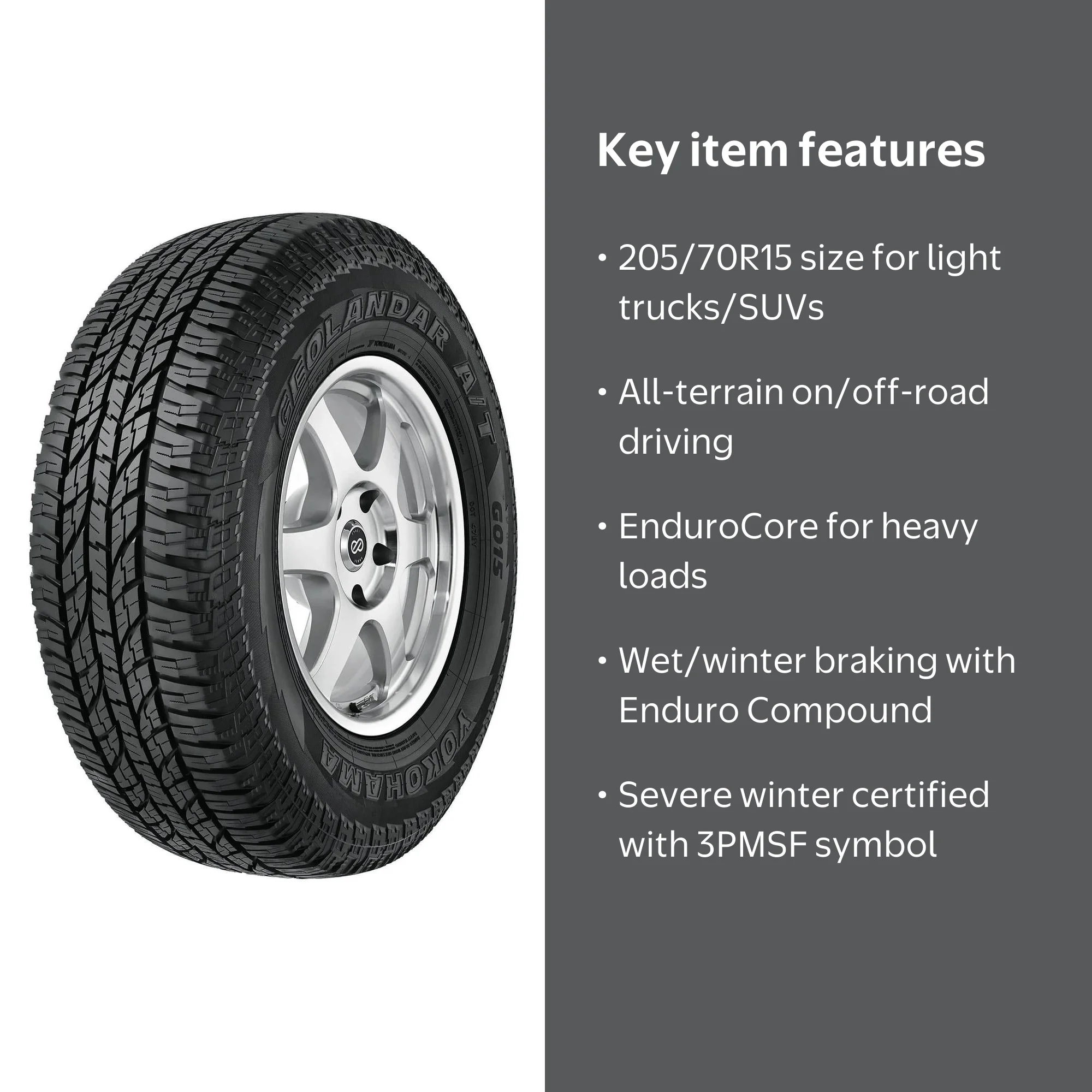 Yokohama Geolandar AT G015 205/70R15 96H All Terrain Light Truck