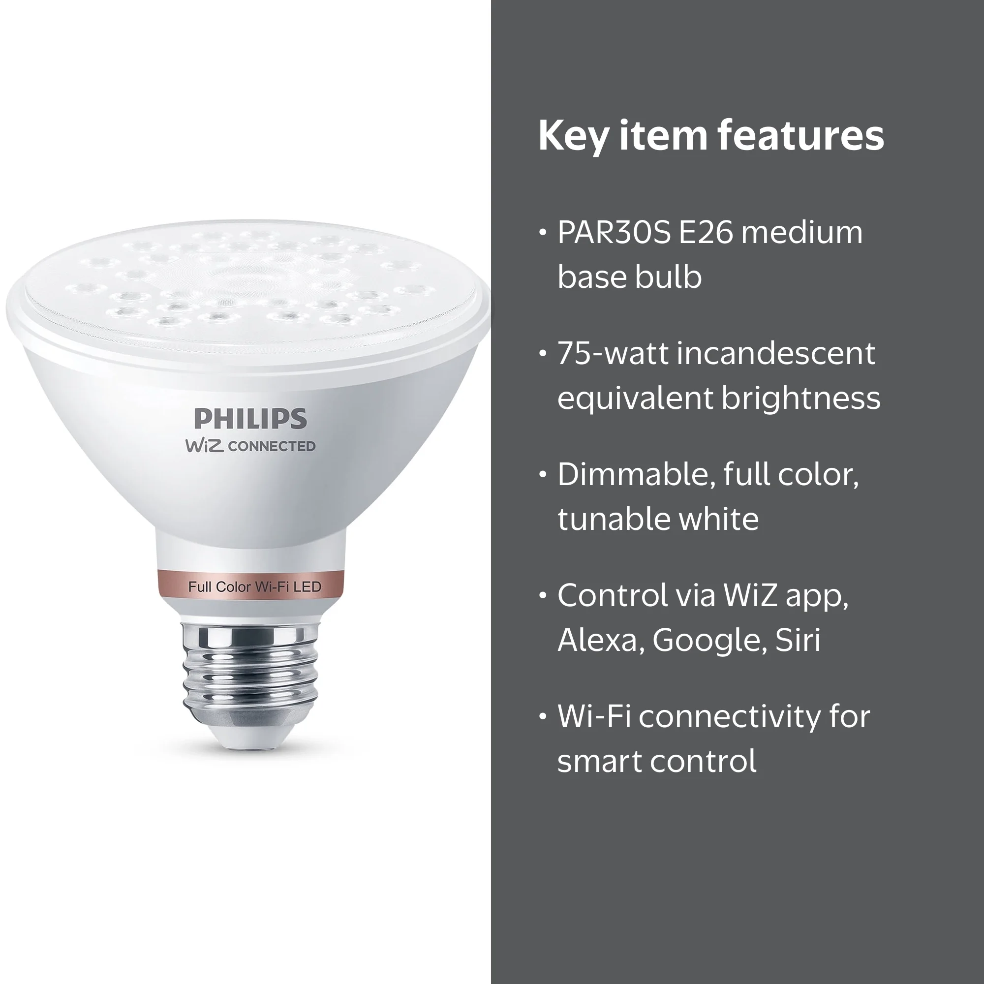 Philips WiZ Wi-Fi LED PAR30, 75W Equivalent, Dimmable - Walmart.com