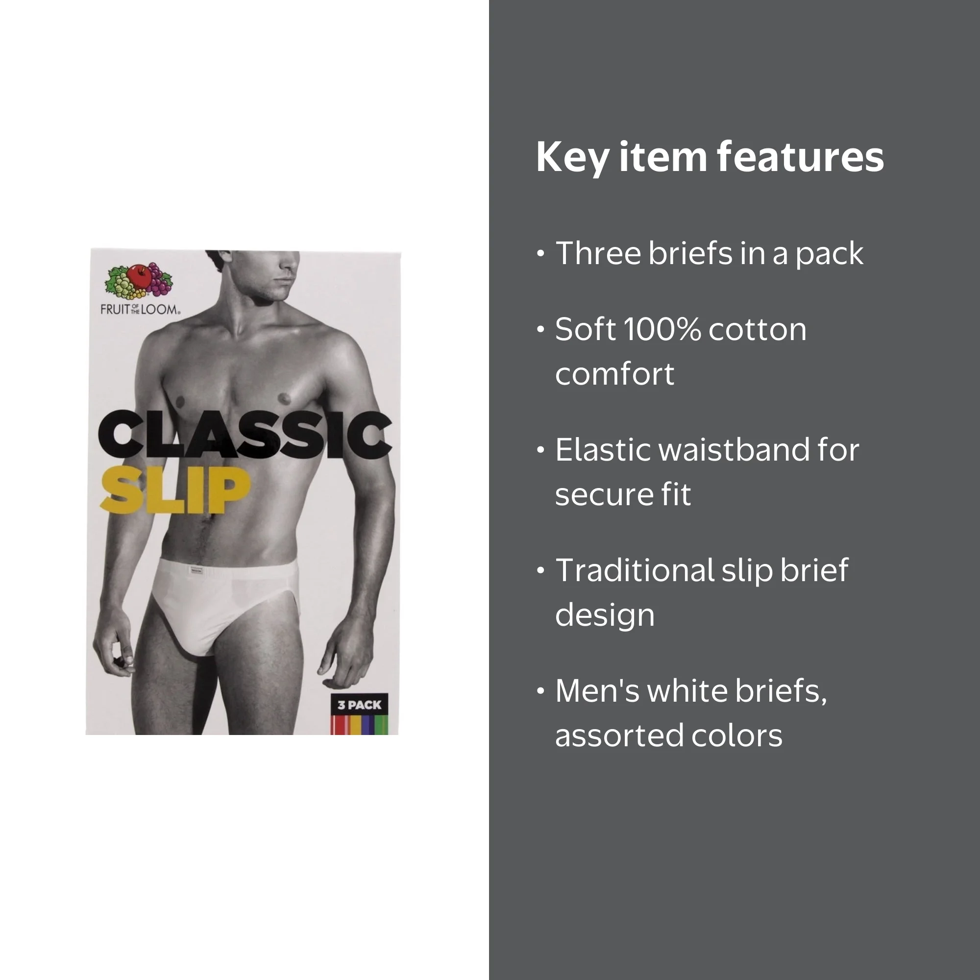 Fruit Of The Loom Men's Classic Cotton Slip Briefs, XL Size, Pack