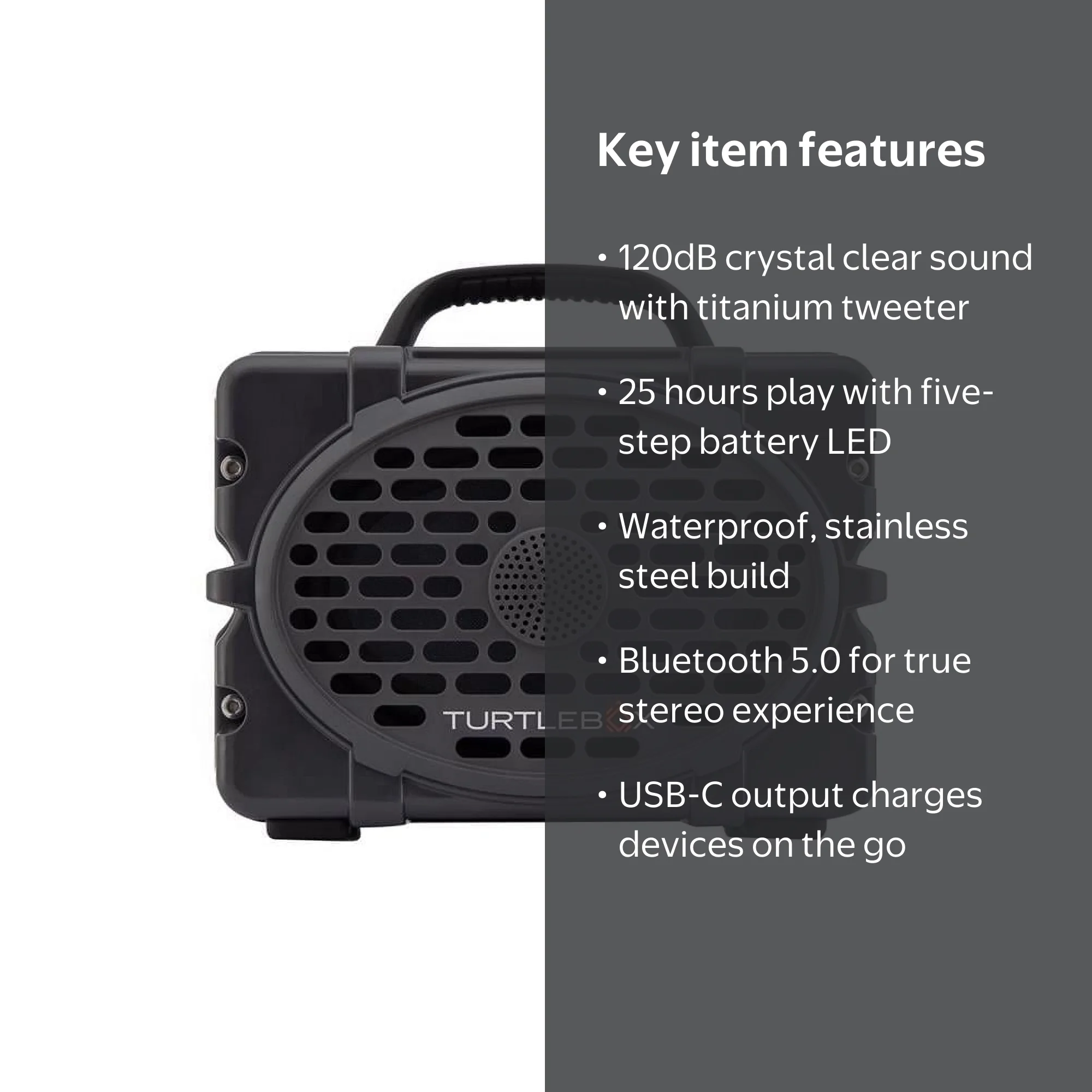 Turtlebox Gen 2 Bluetooth Wireless Portable Speaker, Gray
