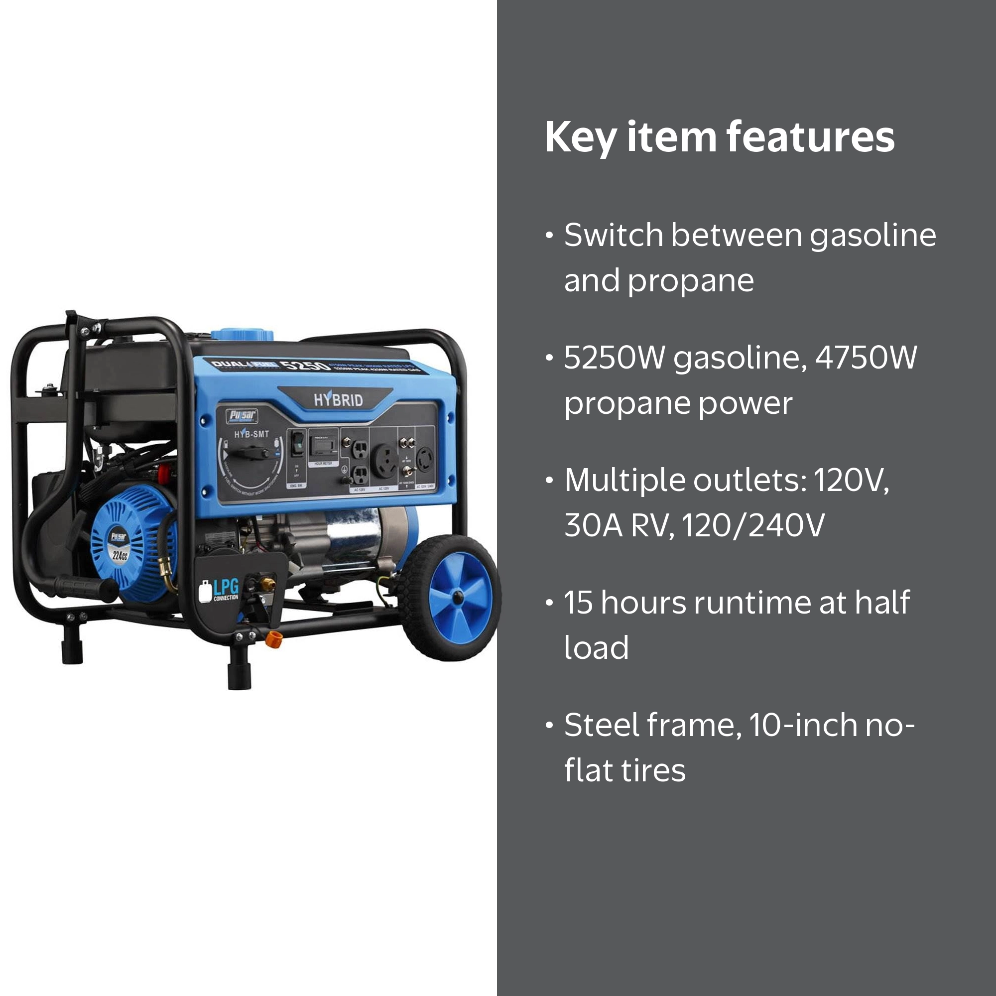 Pulsar 5250 Watt Portable Gasoline and Liquid Propane Generator