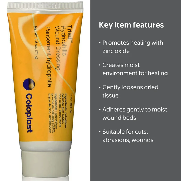 triad dressing Hydrophilic Wound with CMC 6 oz. Sterile 1967, 1 Ct : Health & Household oxide based hydrophilic paste absorbs moderate levels of wound exudate Triad Hydrophilic Wound Dressing with