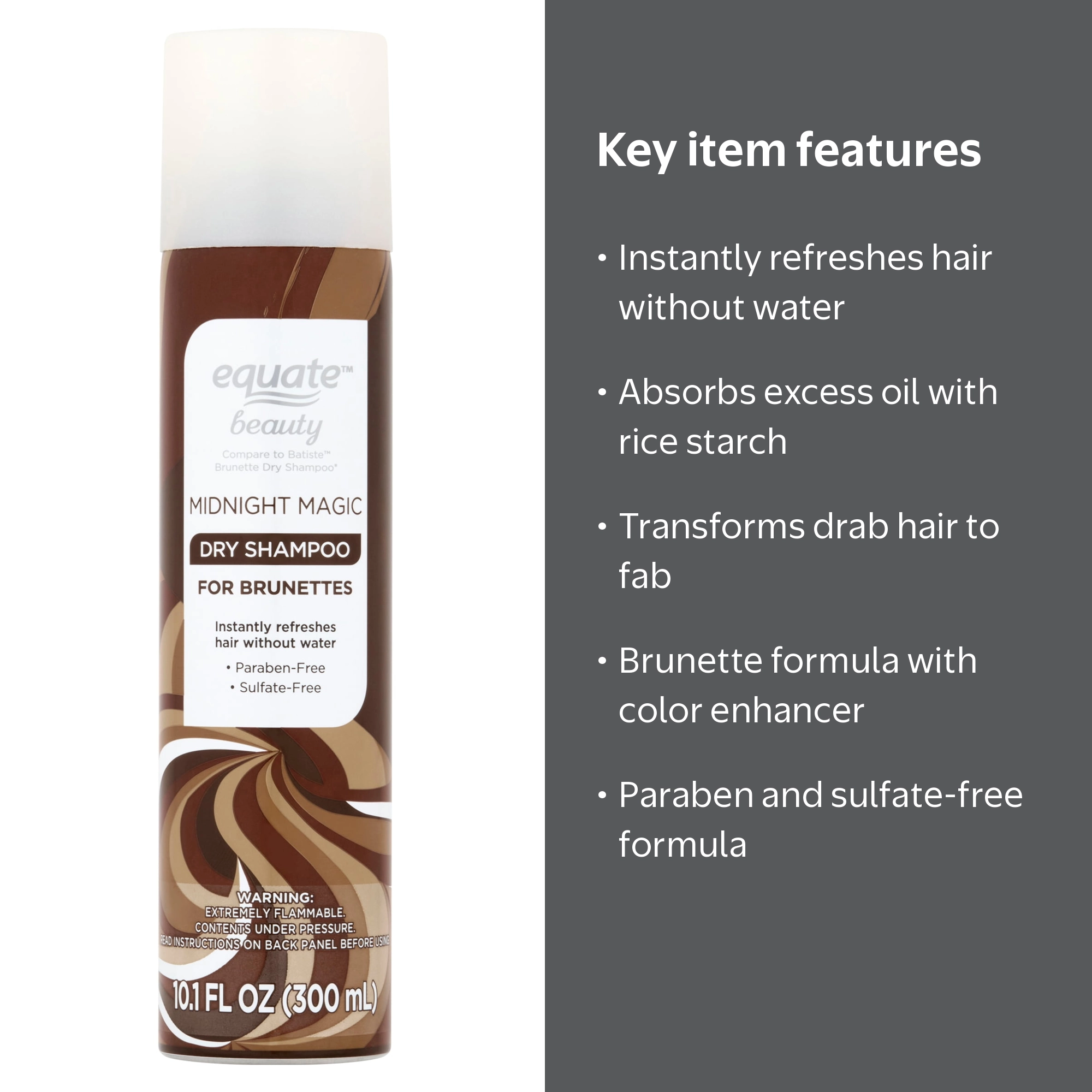 Equate Beauty Dry Shampoo, Midnight Magic, 10.1 fl oz (300mL