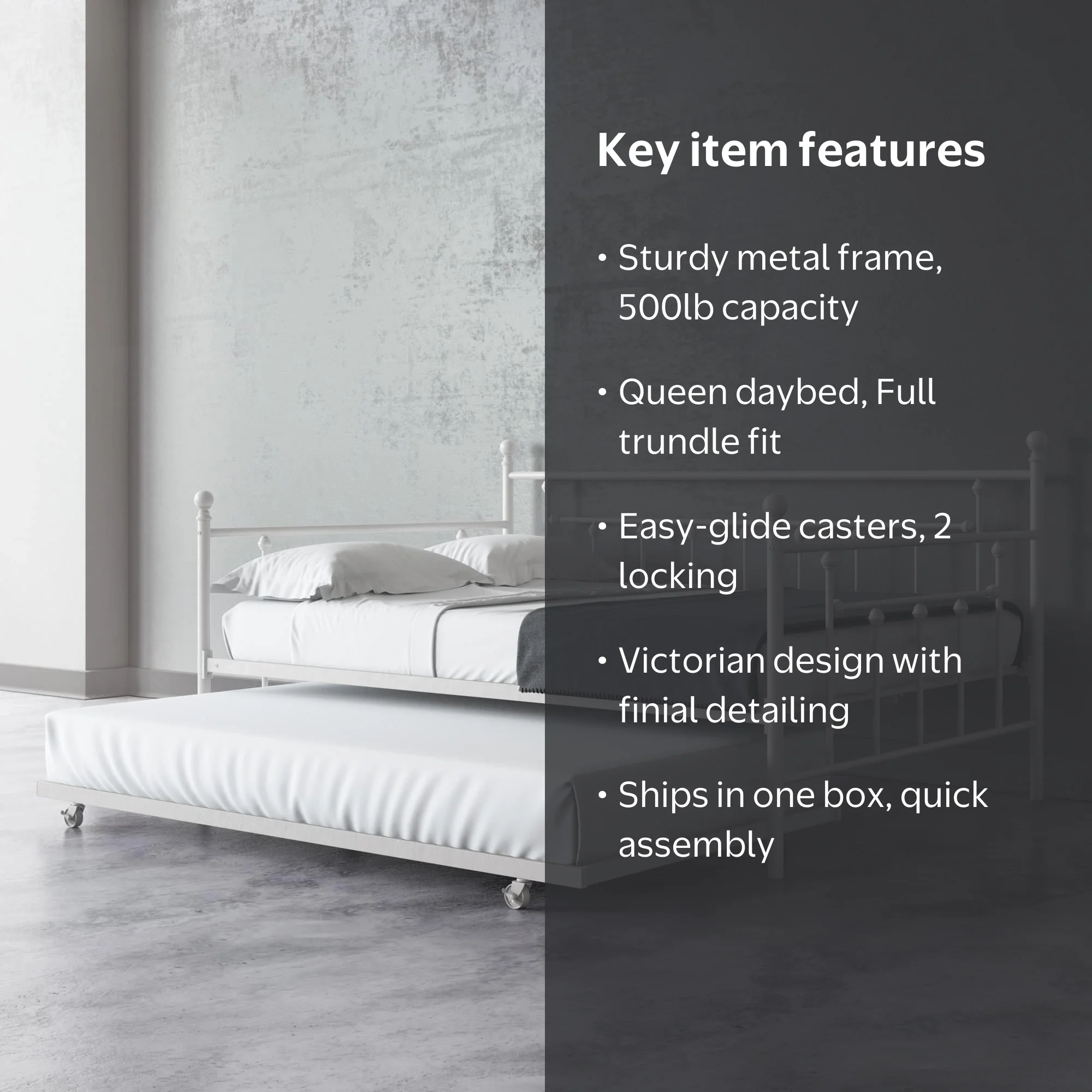 DHP Manila Metal Daybed and Trundle for Adults, Full Frame, Queen