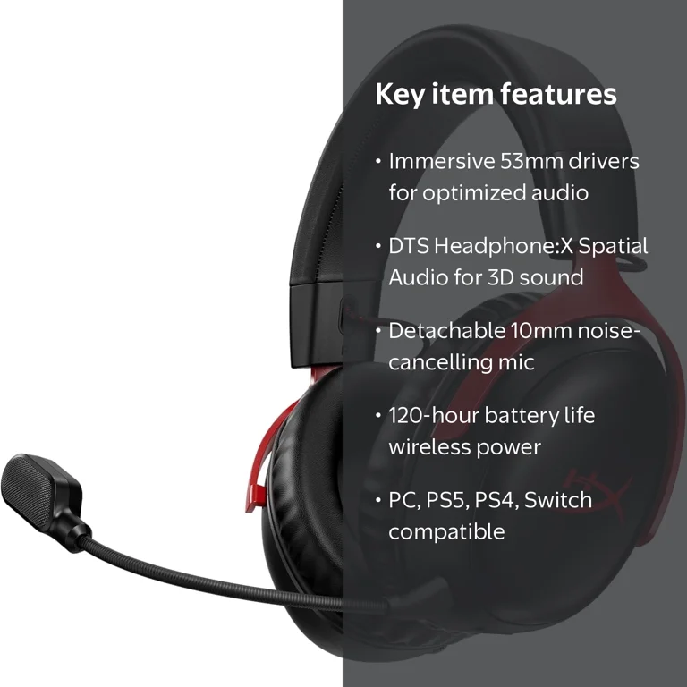 HyperX, Gaming Headset, Wireless, 120-Hour Battery, DTS Spatial