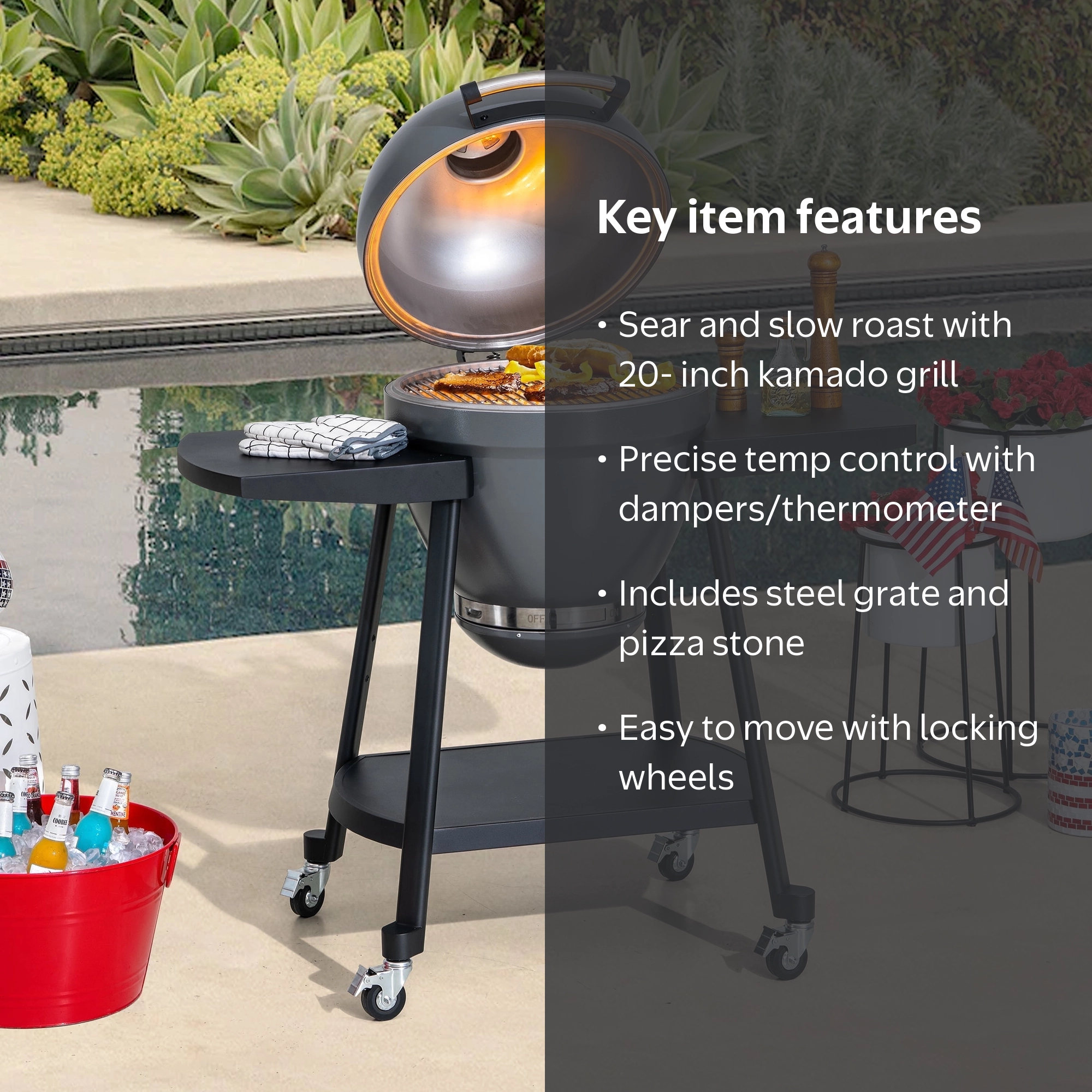 Sunjoy Group Egg-Shaped Charcoal Grill Ceramic Stainless Steel 20