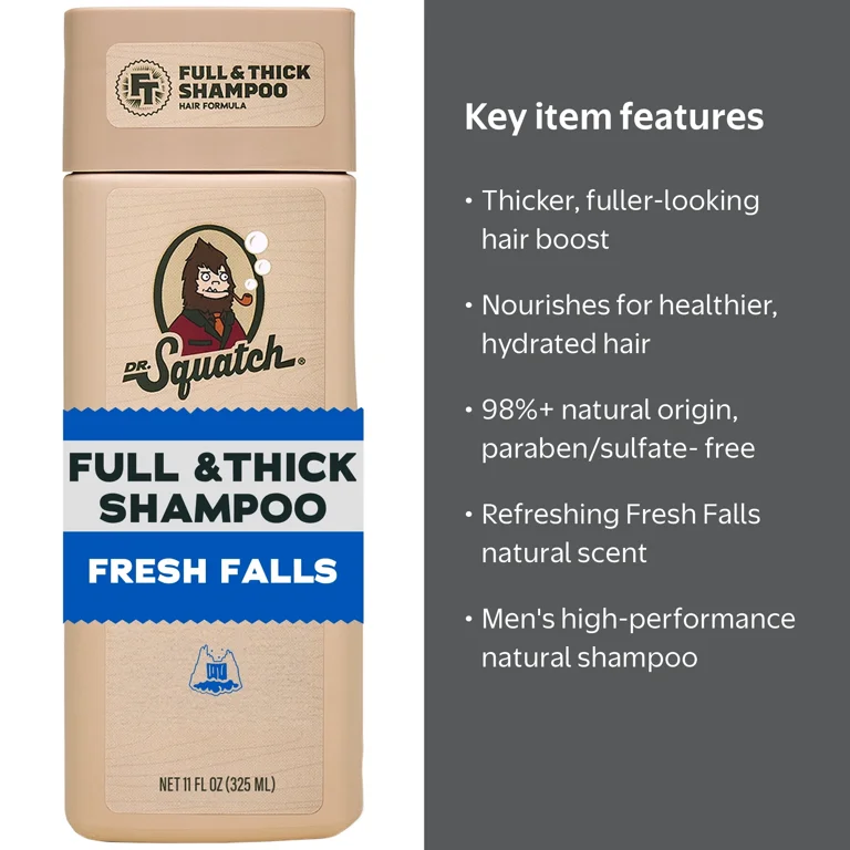 Dr. Squatch Full & Thick Shampoo, Fresh Falls, 11 fl oz - Walmart.com
