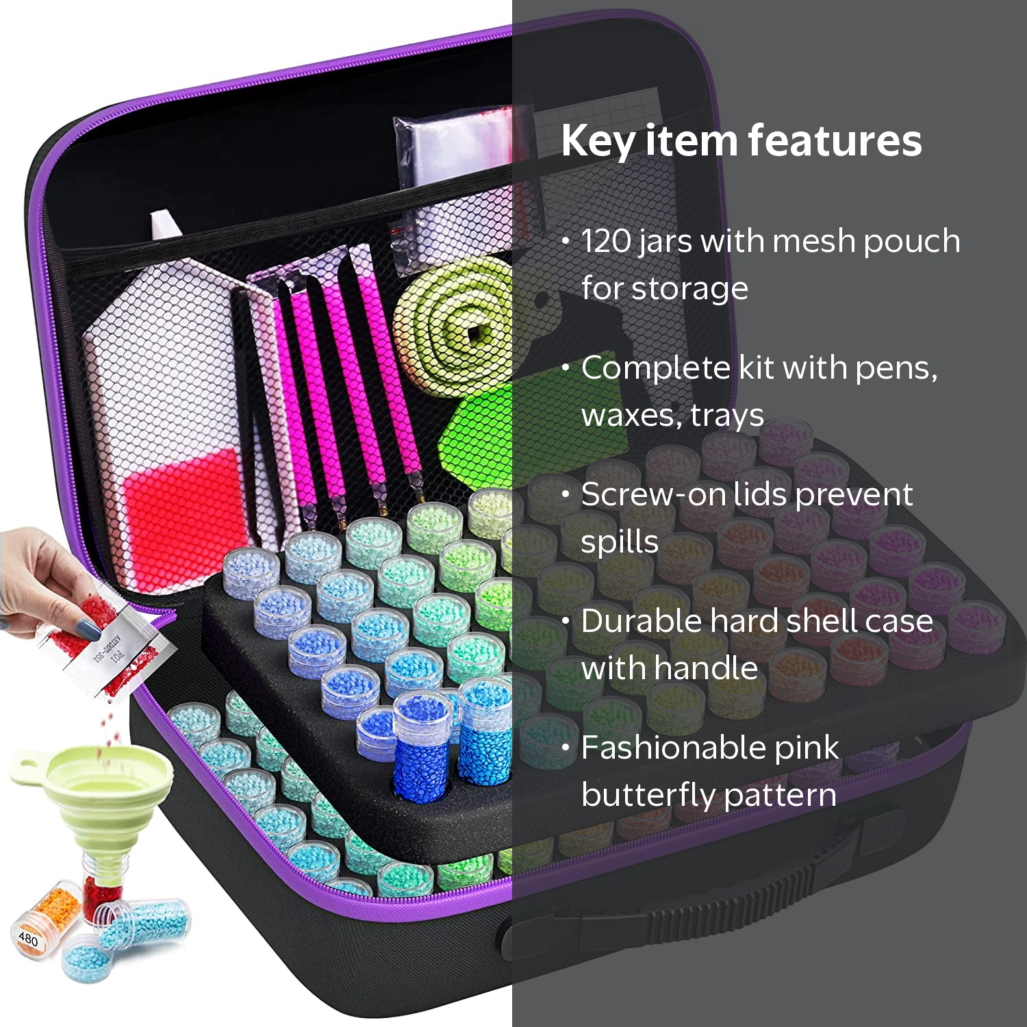 ARTDOT Diamond Art Storage Case with 120 Slots, Tools Kit Included