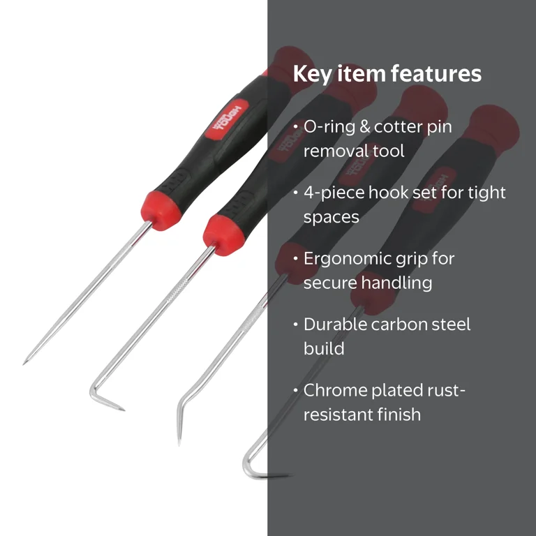 Hyper Tough 4-Piece Hook and Pick Set Carbon Steel with Curved, 90