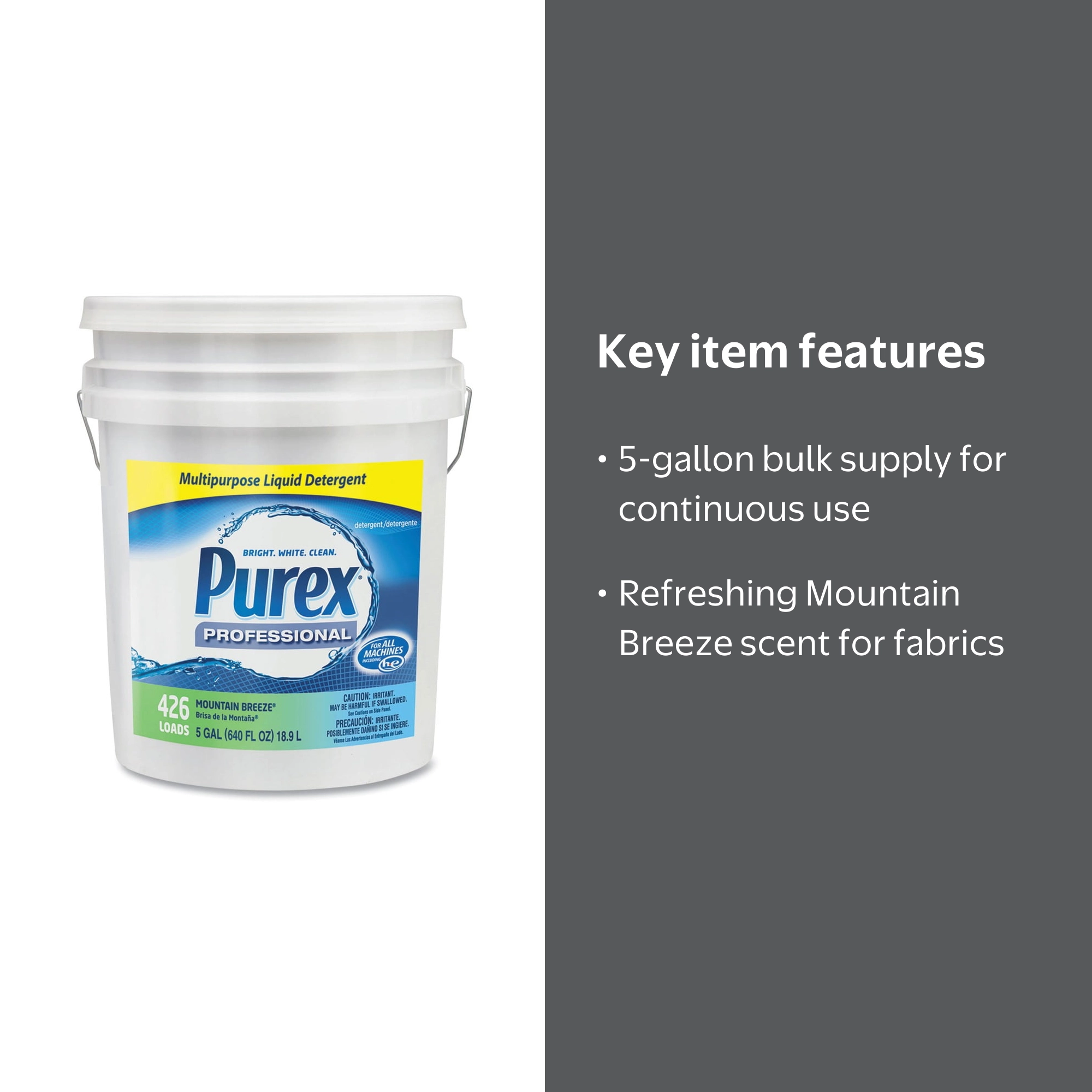 Purex, Liquid Laundry Detergent, Mountain Breeze, 5 Gal Pail