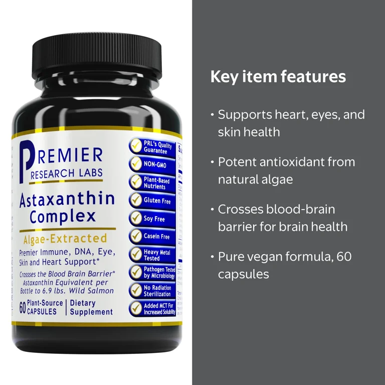 Premier Research Labs Astaxanthin Complex - Supports Cardiovascular System, Eyes & Skin* - With Astaxanthin, Chlorella & Milk Thistle - Pure Vegan