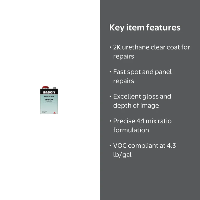 NASON AXALTA 496-00 Clear Coat kit with 483-78 Mid temp activator
