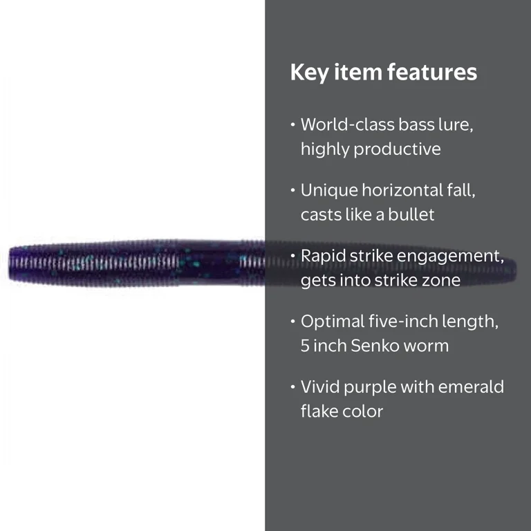 Gary Yamamoto Custom Baits, Senko Worm, Purple Emerald Flake 5