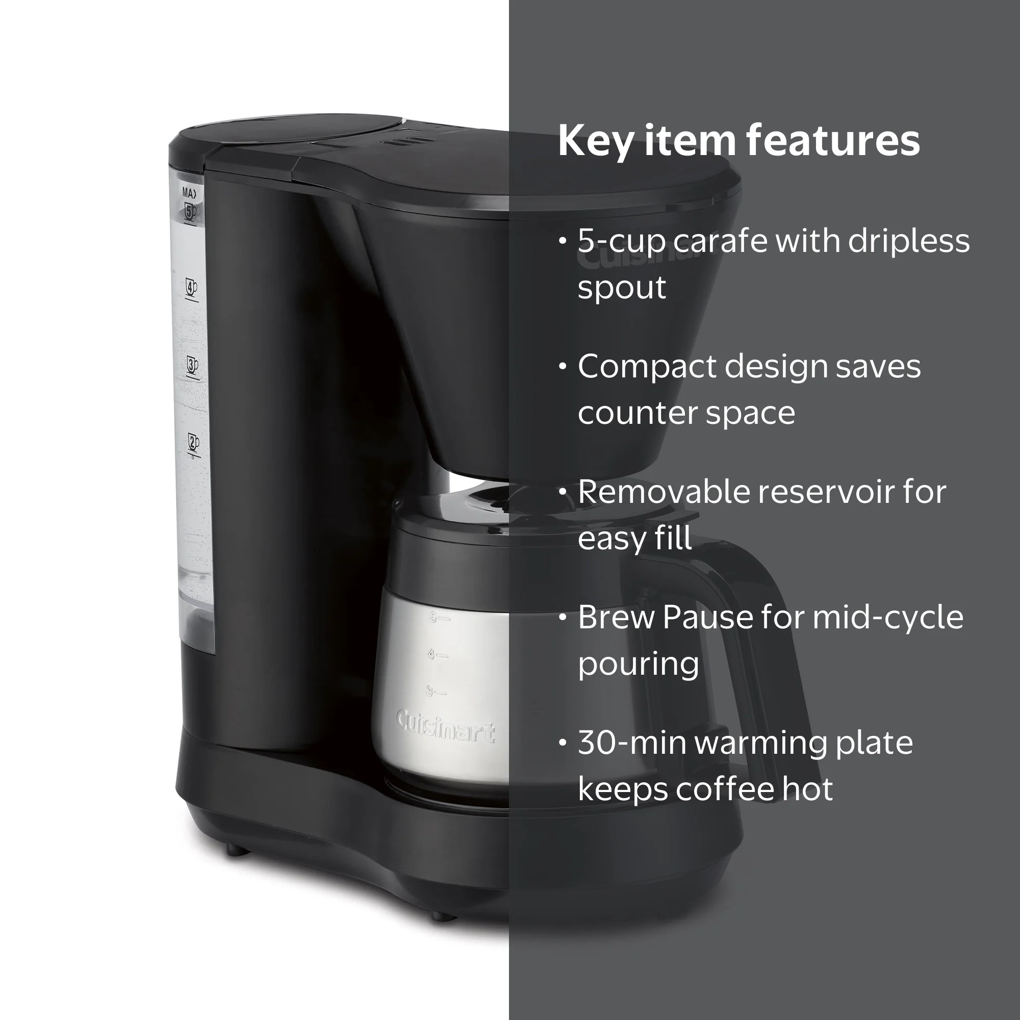 Cuisinart, 5-Cup Coffeemaker, Stainless Steel Carafe, Small Space