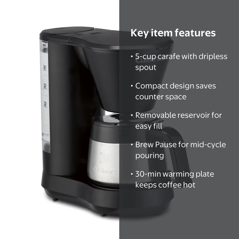 Cuisinart, 5-Cup Coffeemaker, Stainless Steel Carafe, Small Space