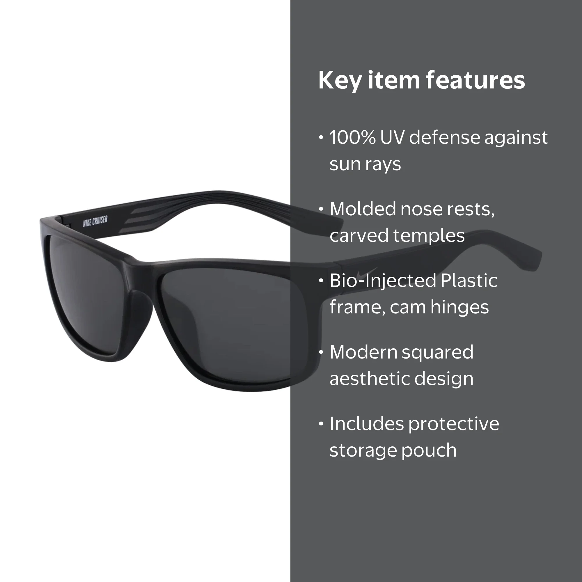 NWT Nike CRUISER FQ4677 Black W Rectangle 59mm Sunglasses b03c693d-94b4-4d76-9ad0-  main image 2