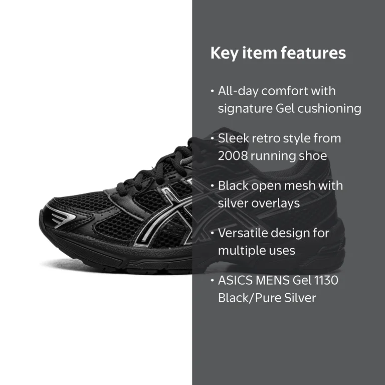 ASICS, Mens Gel 1130, 1201A906 001, Black Pure Silver - Walmart.com