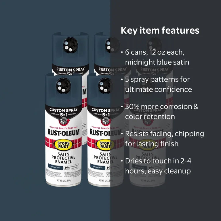 6 Pack, Midnight Blue, Rust-Oleum Stops Rust Custom Spray 5 in 1