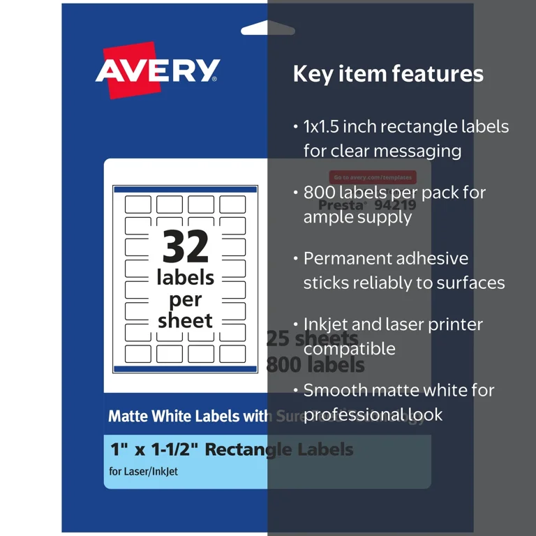 Avery, Matte White Rectangle Labels, 1