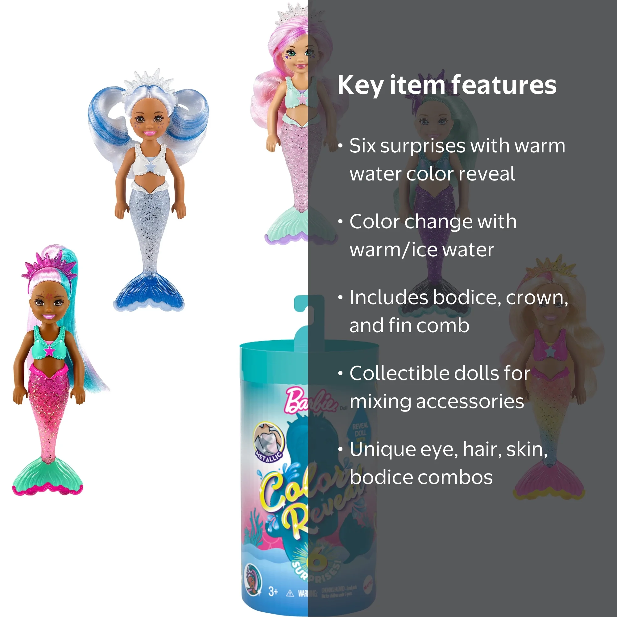 Barbie Color Reveal Chelsea Mermaid Doll With 6 Surprises (Styles