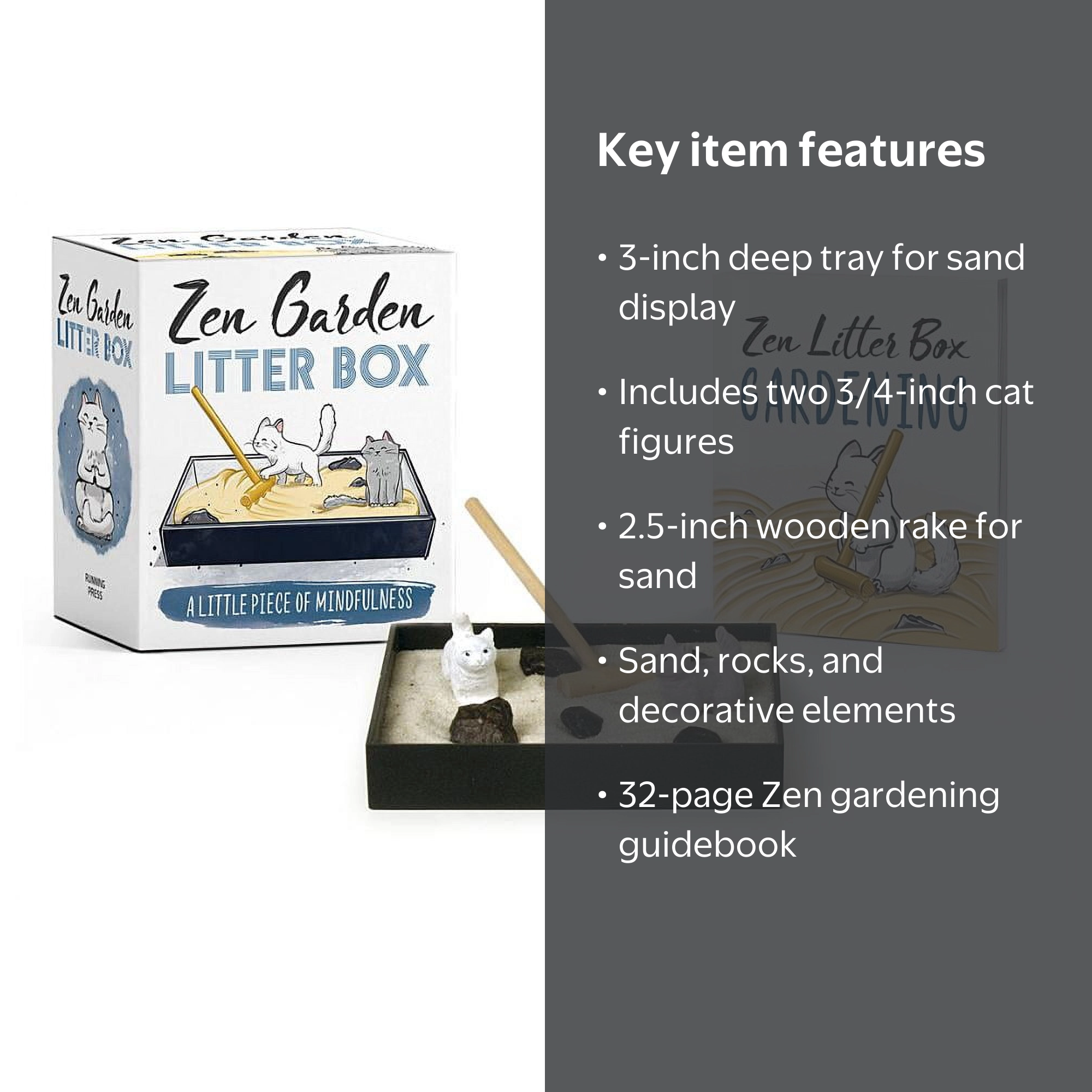Running Press Zen Garden Litter Box Kit, 3 inch, includes rake +