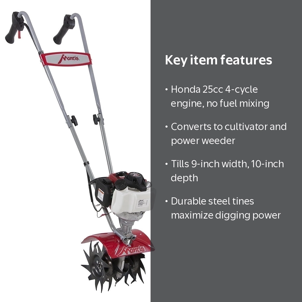 Mantis 4-Cycle 25cc Honda Gas Engine Mini Tiller/Cultivator, Easy