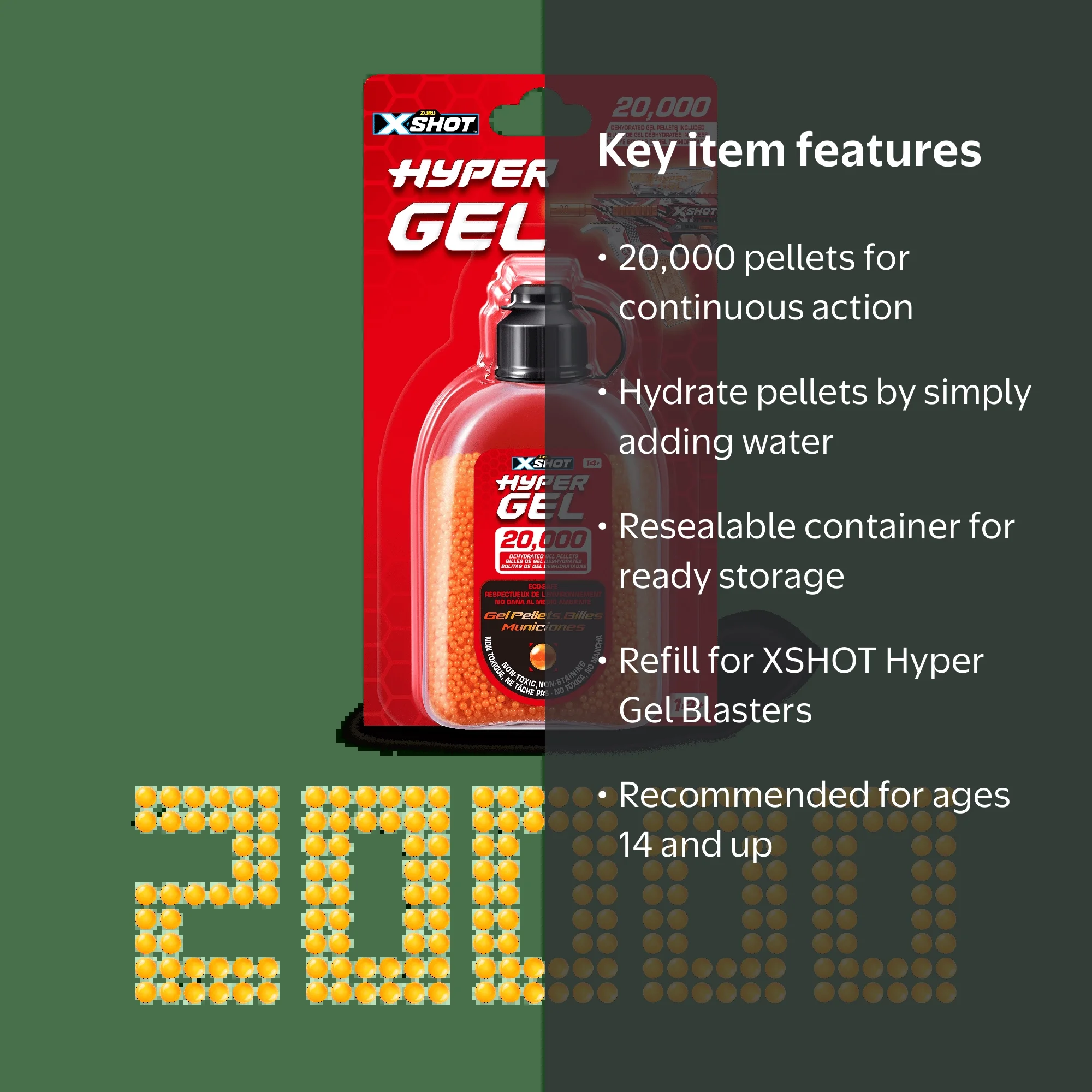 X-Shot Hyper Gel Water Beads 20K Refill Orange, Hydrated Gel