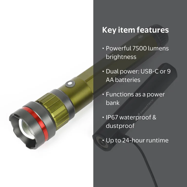 70085 rechargeable flashlight 2 function Fenix C7 V2.0 whether youre hitting the trails for a fun adventure or needing light during an emergency Swiss Tech 7500 Lumen LED