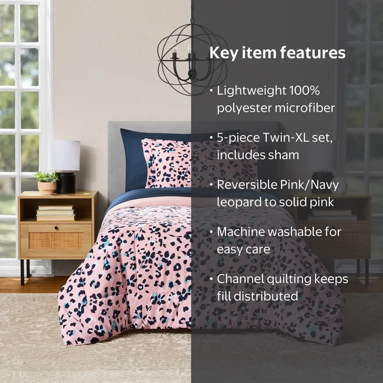 Mainstays Pink Animal Print Reversible Bed in a Bag Comforter Set