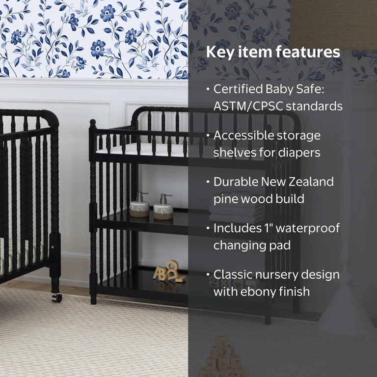 daVinci Jenny Lind Changing Table, Ebony Finish, 2 Shelves