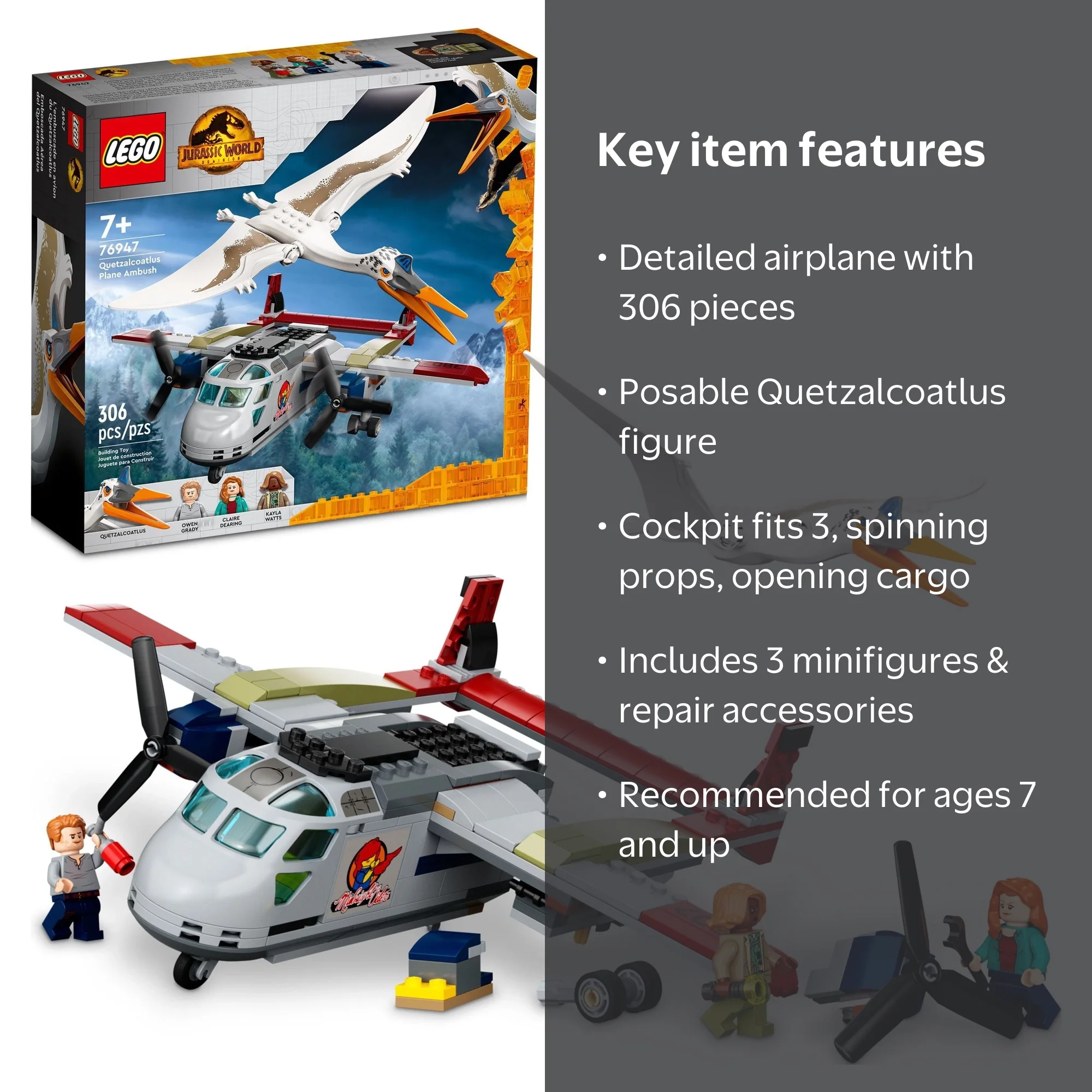 LEGO Jurassic World Quetzalcoatlus Plane Ambush Set, 76947, 306