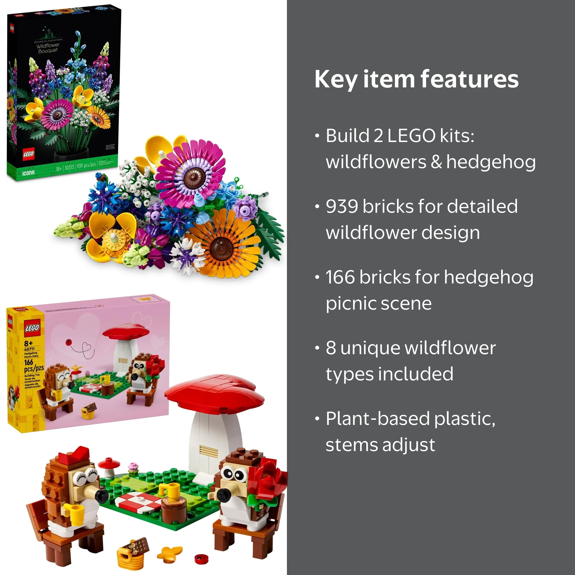 LEGO Wildflower Bouquet 10313 and LEGO Hedgehog Picnic 40711