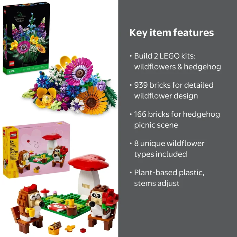 LEGO Wildflower Bouquet 10313 and LEGO Hedgehog Picnic 40711