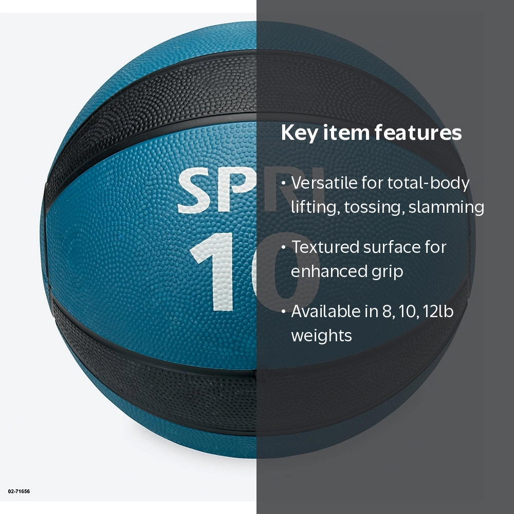 SPRI Medicine Exercise Ball, 10lb Weighted Ball, Blue, Rubber