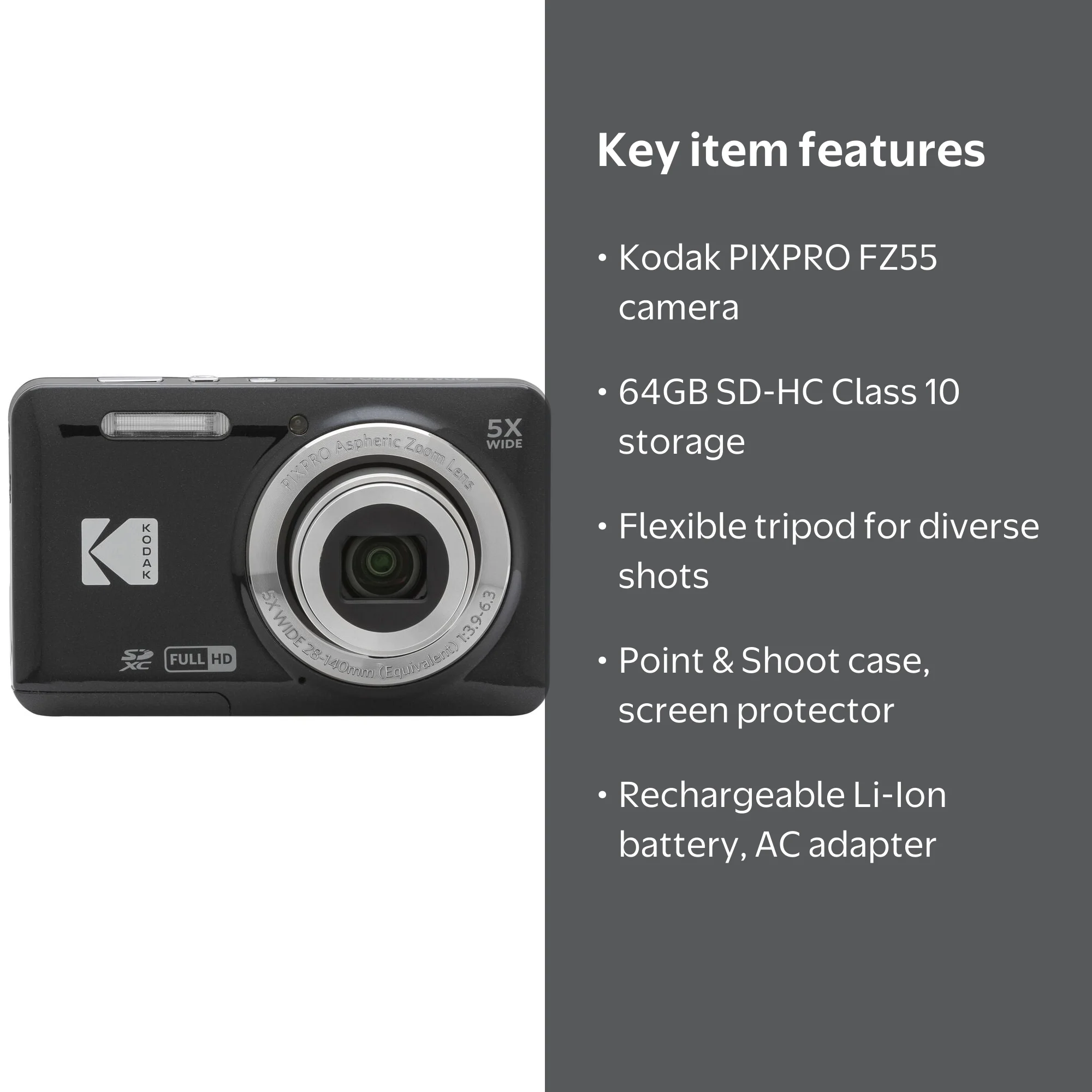 Kodak PIXPRO FZ55 Point & Shoot Digital Camera Photography Kit