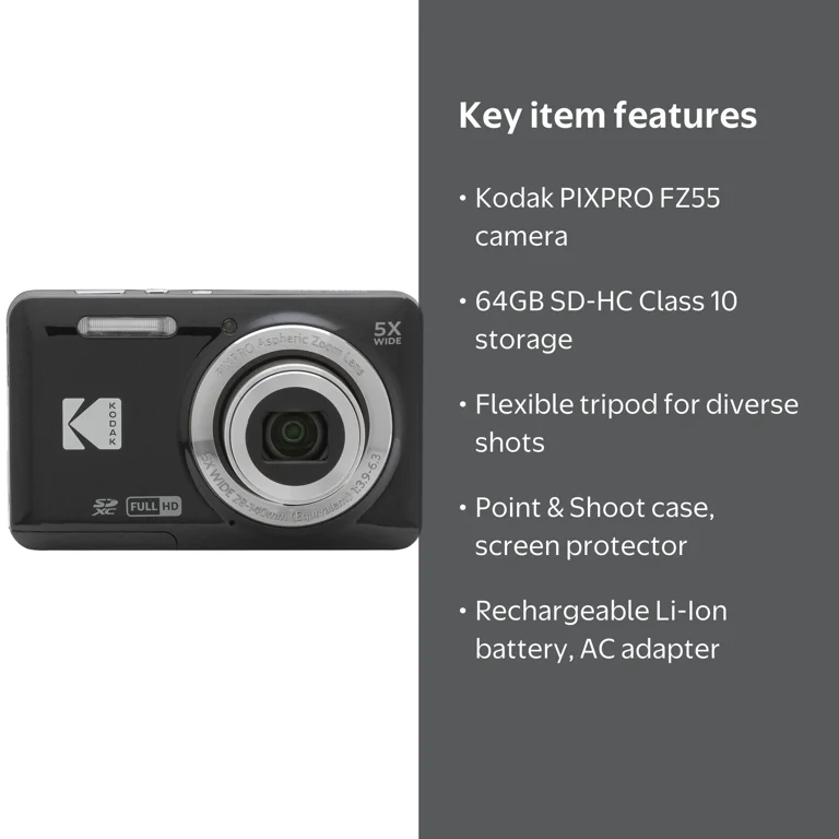 Kodak PIXPRO FZ55 Point & Shoot Digital Camera Photography Kit