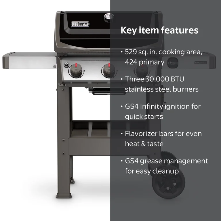 Weber Spirit II E-310 BBQ Gas Grill - Black, Large Cooking Area