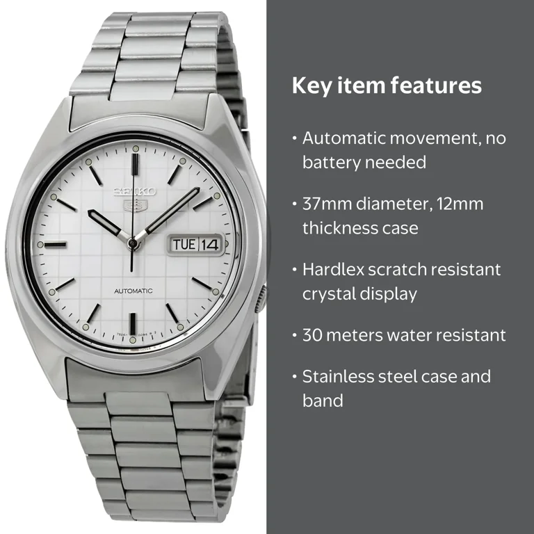 Seiko, Men's Watch, SNXF05, White Grid Dial, 37mm, Automatic