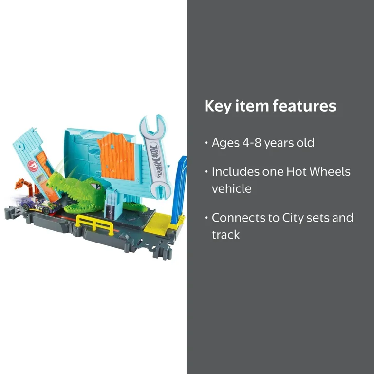 Hot Wheels City Gator Garage Attack Stunt Toy Playset with Track