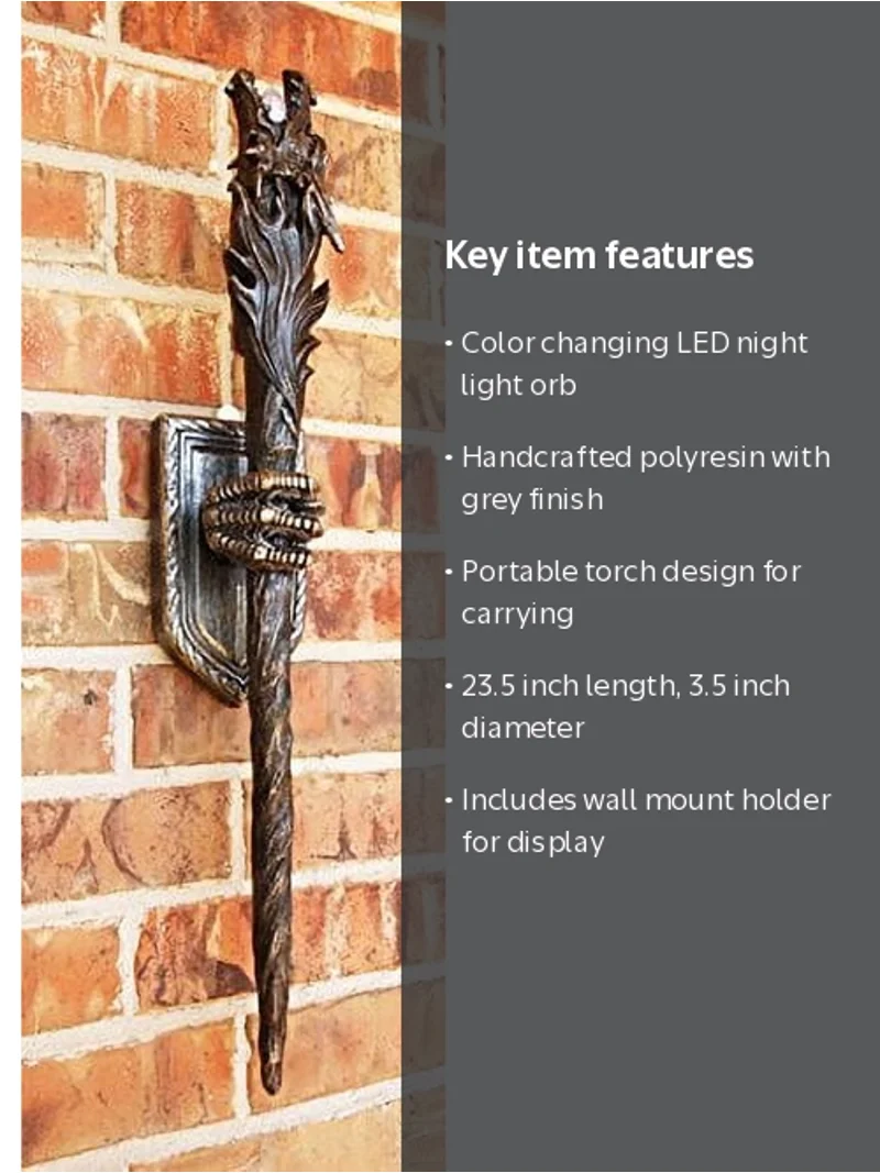 Dungeon Dragon Head Scepter Orb Torch Color Changing LED With Wall