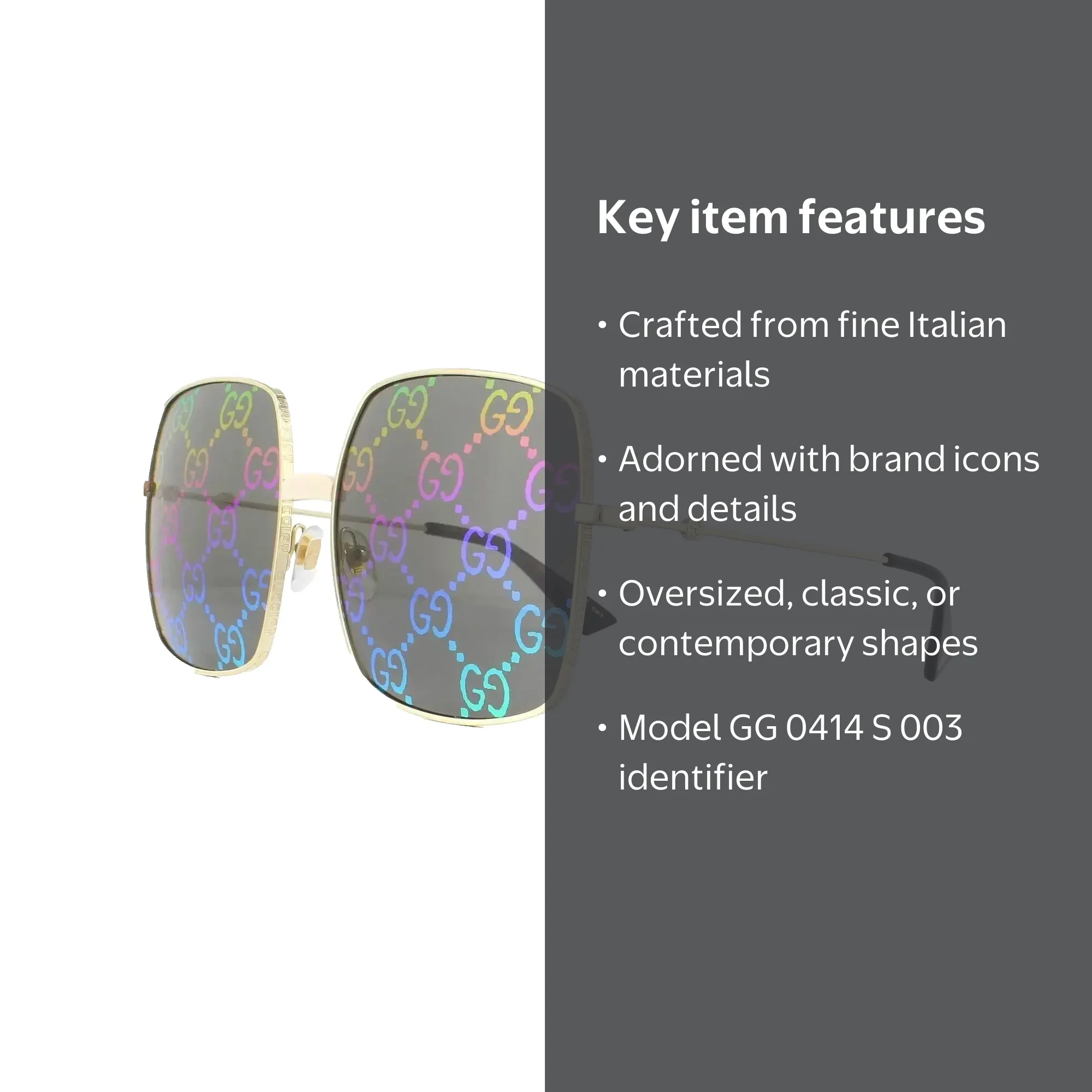 Gucci GG0414S 003 Gold Sunglasses 60-17 Grey Multicolor Gradient Mirror Lens Amazon.com: Gucci Women main image 2