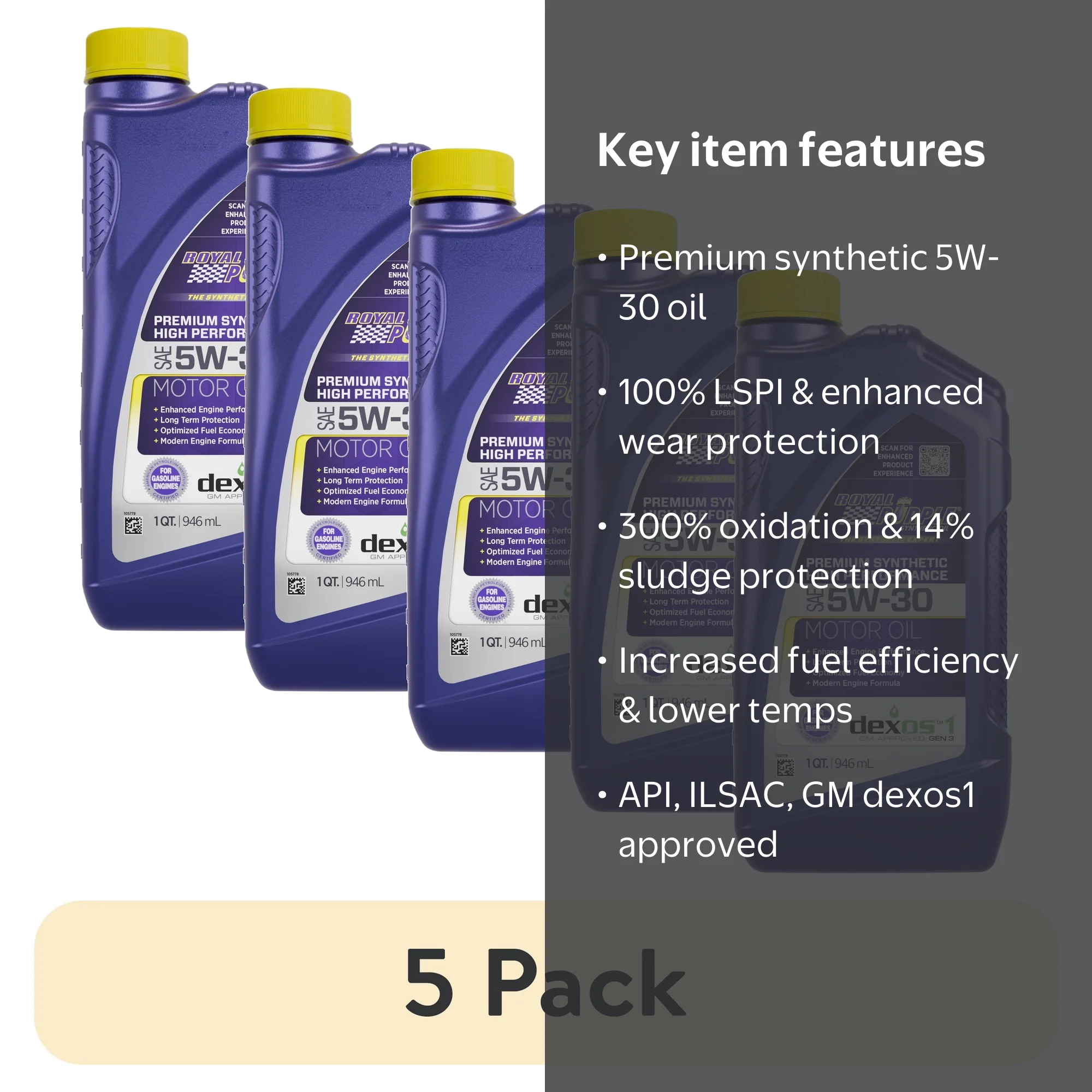 5 pack) Royal Purple High Performance Motor Oil 5W-30 Premium 