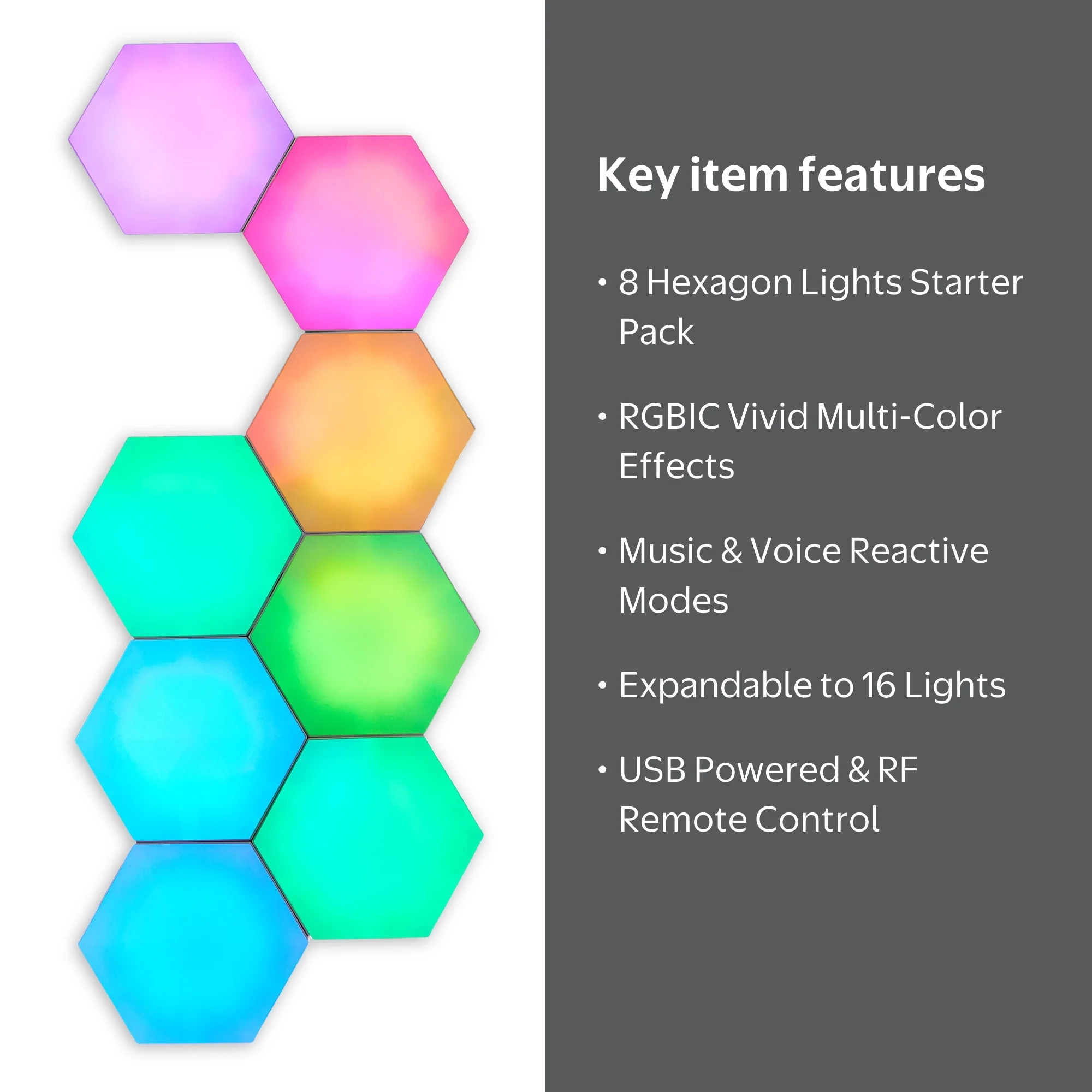 Rainbowさま専用8780→8680 onn. Bright 8-Pack RGBIC Multi-Color Changing Hexagon Lights with
